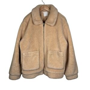 ELODIE Sherpa Jacket‎ Women's Size XL Beige Lined Fleece Teddy Coat Full Zip